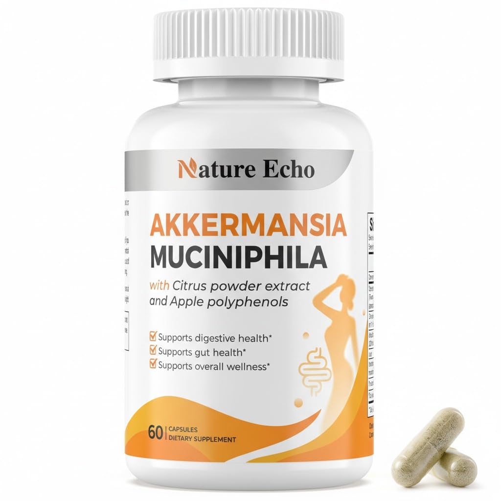 Nature Echo Supplement Support, Akkermansia Muciniphila Supplement for Cravings & Gut Health with Collagen, Inulin & Chromium - 60 Servings Capsules