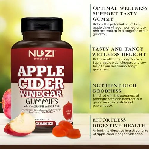 NUZI Apple Cider Vinegar Gummies with Pomegranate & Beetroot | 500 mg | Certified Halal NUZI Au supplements
