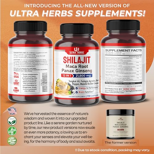Shilajit Pure Himalayan 21,800mg - Energy Booster 85% Fulvic Acid, Maca Root ULTRA HERBS Au supplements