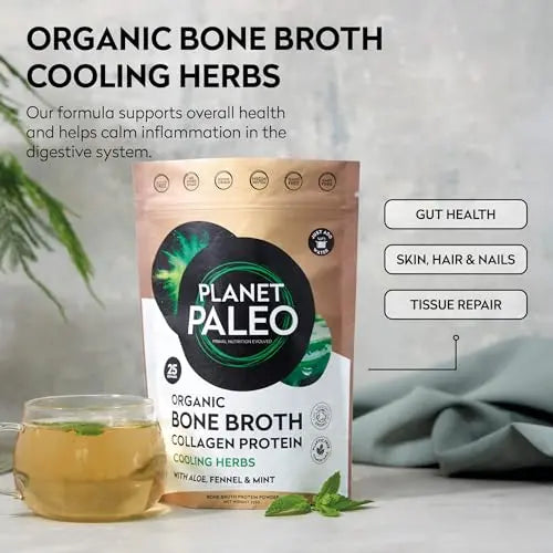 Planet Paleo Organic Bone Broth - Cooling Herbs (450g, 50 Servings) Organic, Grass Fed, High Protein Planet Paleo Au supplements