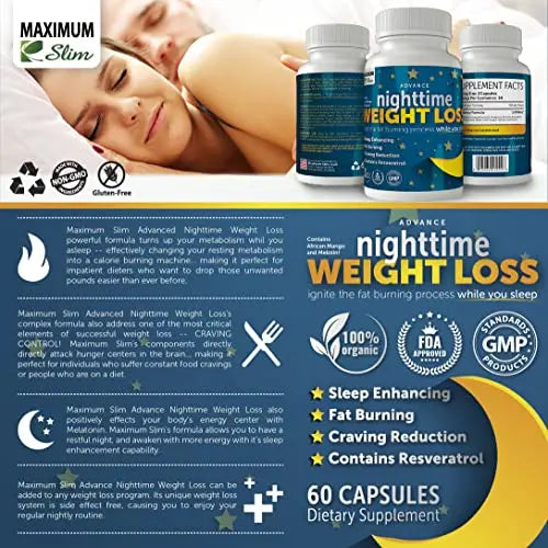 Maximum Slim Advanced Nighttime (Fat Burning) Weight Loss with African Mango, Green Tea Maximum Slim Au supplements