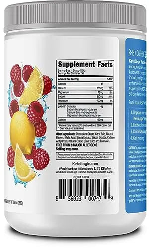KetoLogic BHB KetoEnergy Exogenous Ketones Powder with Caffeine | Raspberry Lemonade Ketologic Au supplements