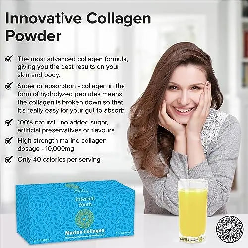 Marine Collagen Powder 10000mg with Hyaluronic Acid Biotin and Vitamin C A D3 E - Collagen Internal Youth Au supplements