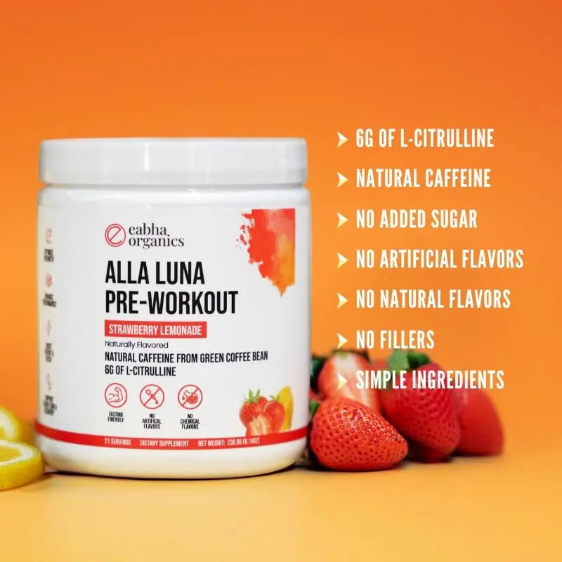 Eabha Organics Alla Luna Pre-Workout - Strawberry Lemonade - to Support Energy, Focus Eabha Organics Au supplements