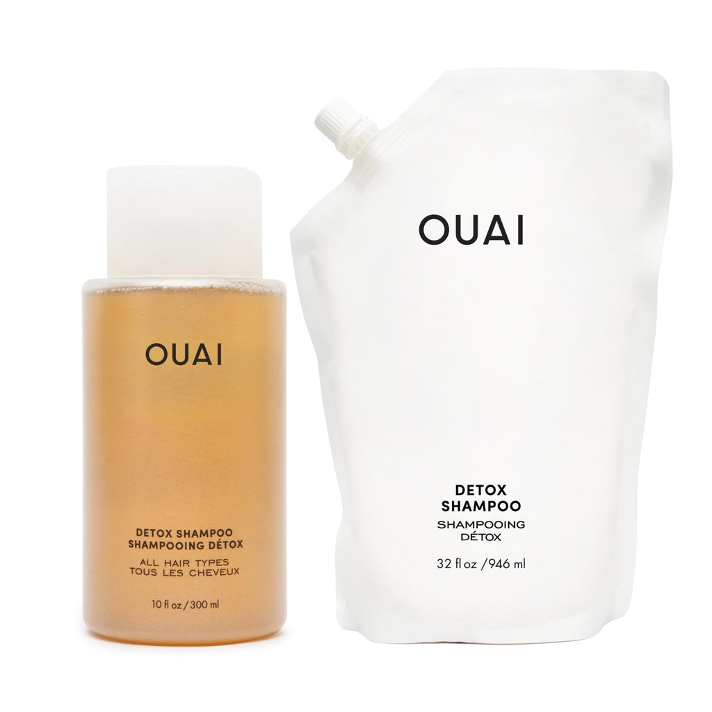 OUAI Detox Shampoo + Refill - Clarifying Shampoo for Build Up, Oil, Product & Hard Water - Apple Cider Vinegar & Keratin for Clean, Refreshed Hair - Sulfate Free Hair Care (2 Count, 10 Oz/32 Oz) OUAI Au supplements