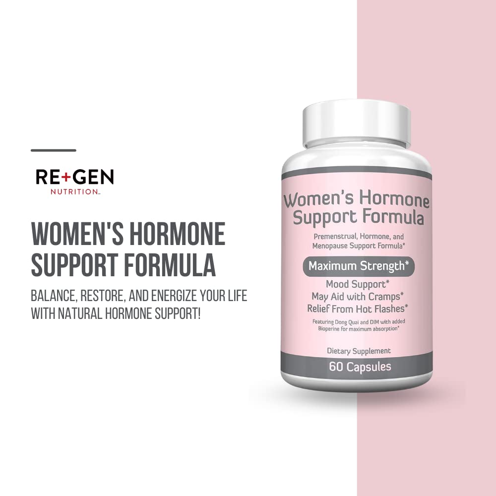 Re+Gen Nutrition Women's Hormone Balance Support, Supplement with Vitamin E, Dong Quai, and DIM 200mg with BioPerine, PMS, Hot Flashes, Mood Swings, Night Sweats Support, 60 Capsules, 2 Month Supply Re+Gen Nutrition Au supplements