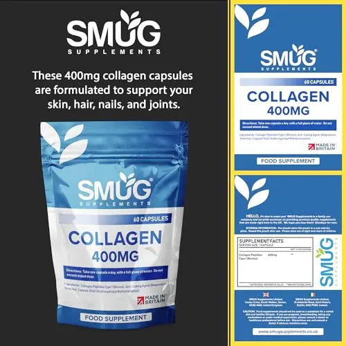 SMUG Supplements Collagen Capsules - 60 High Strength 400mg Pills - Promotes Healthy Skin SMUG Supplements Au supplements