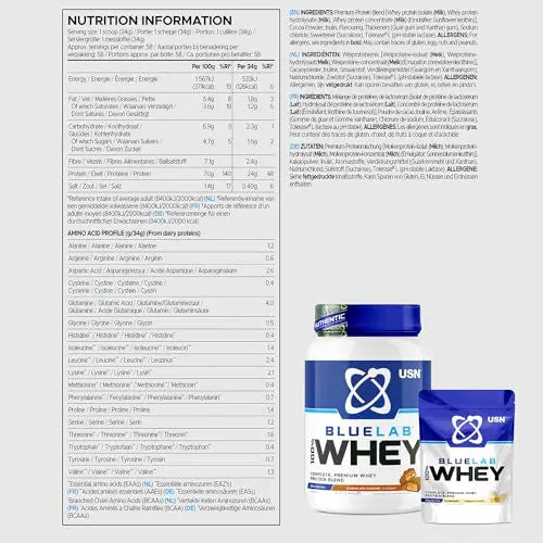 USN Blue Lab Whey Protein Powder: Chocolate Caramel - Whey Protein 2kg - Post-Workout USN Au supplements