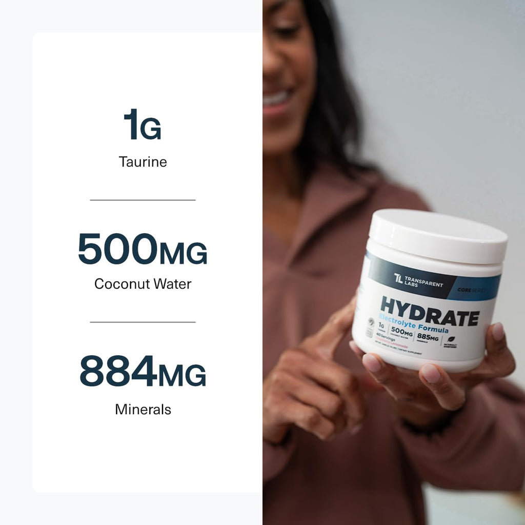 Transparent Labs Hydrate Naturally Sweetened Electrolytes Powder - Hydration Powder Electrolytes with Coconut Water, Calcium, Taurine, & Potassium