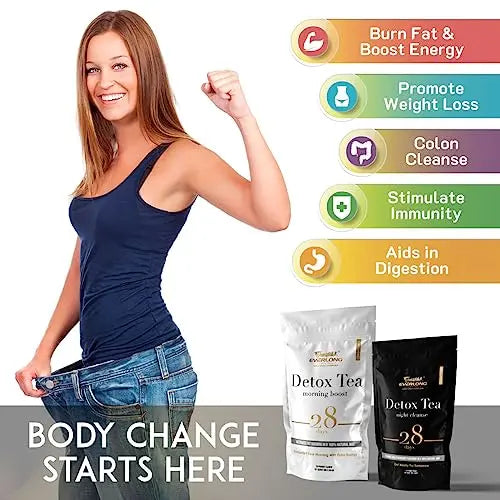 EVERLONG Detox Tea 28 Day Morning Boost Tea and Night Cleanse Tea, Burn Fat and Boost EVERLONG Au supplements