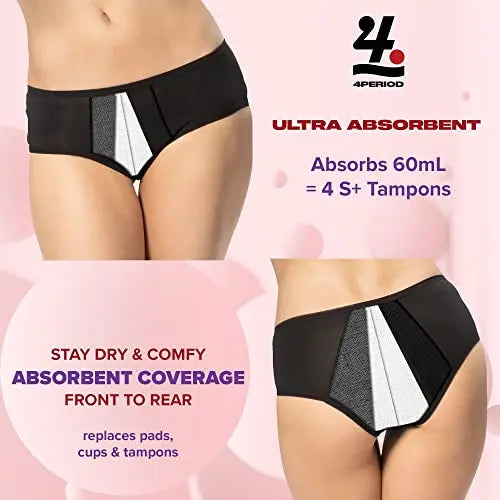 4period High Absorbency for Heavy Flow Period Panties; Leakproof, for Teens and Women (3 Black, X-Large) 4period Au supplements