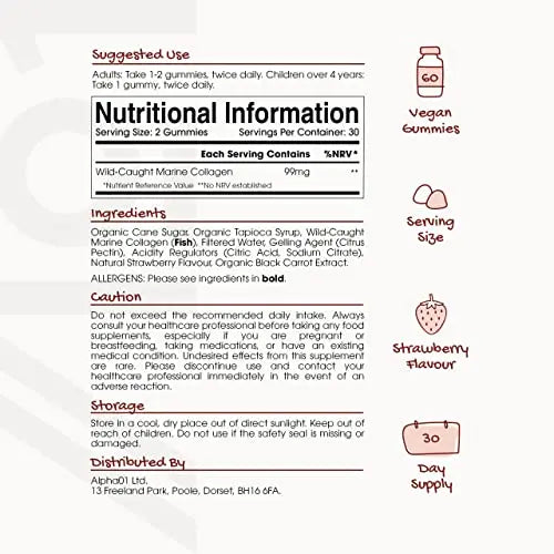 Marine Collagen Gummies - Wild-Caught Marine - Tapioca Based - High Potency Hydrolysed Marine Collagen Gummies ALPHA01 Au supplements