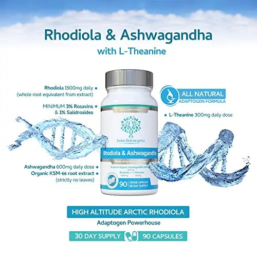 Rhodiola & Ashwagandha with L-Theanine - Award Winning Ashwagandha KSM-66 600mg swiss bioenergetics Au supplements