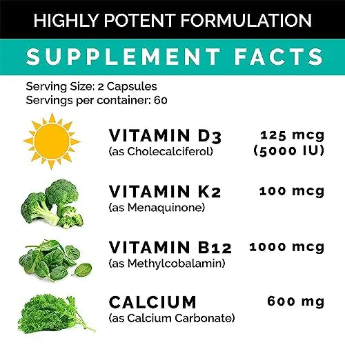 Calcium 600mg, Vitamin D3 K2 B12 Supplement - For Heart, Bone & Immune Support PrimeMD Au supplements