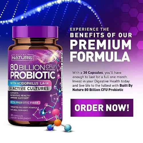 80 Billion CFU Probiotic - Daily Digestive Gut Health Supplement for Men & Women Built by Nature Au supplements