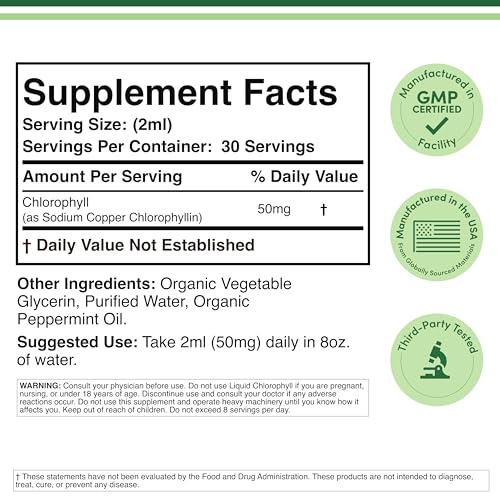 Chlorophyll Liquid Drops - for Digestion, Gut Health, Energy and Detox - Vegan Safe