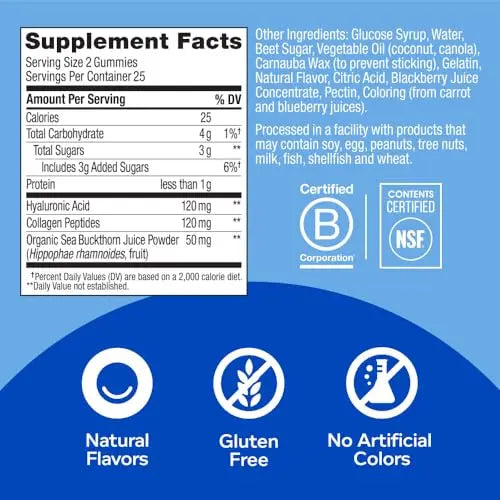 OLLY Glowing Skin Gummy, 25 Day Supply (50 Count), Plump Berry, Hyaluro OLLY Au supplements