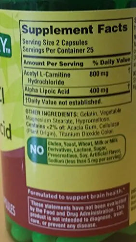 Spring Valley - Acetyl L-Carnitine 800mg Plus Alpha Lipoic Acid 400mg, 50 Capsules Heath Secret Au supplements