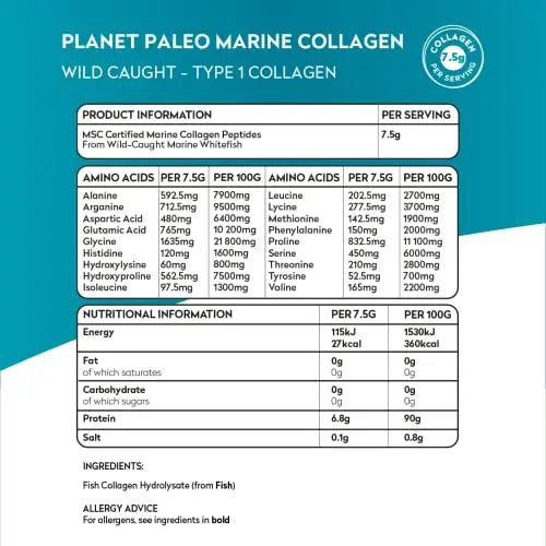 Pure Marine Collagen Powder (60 Servings, 450g) | for Healthy Skin, Hair and Nails, and Gut Health Planet Paleo Au supplements