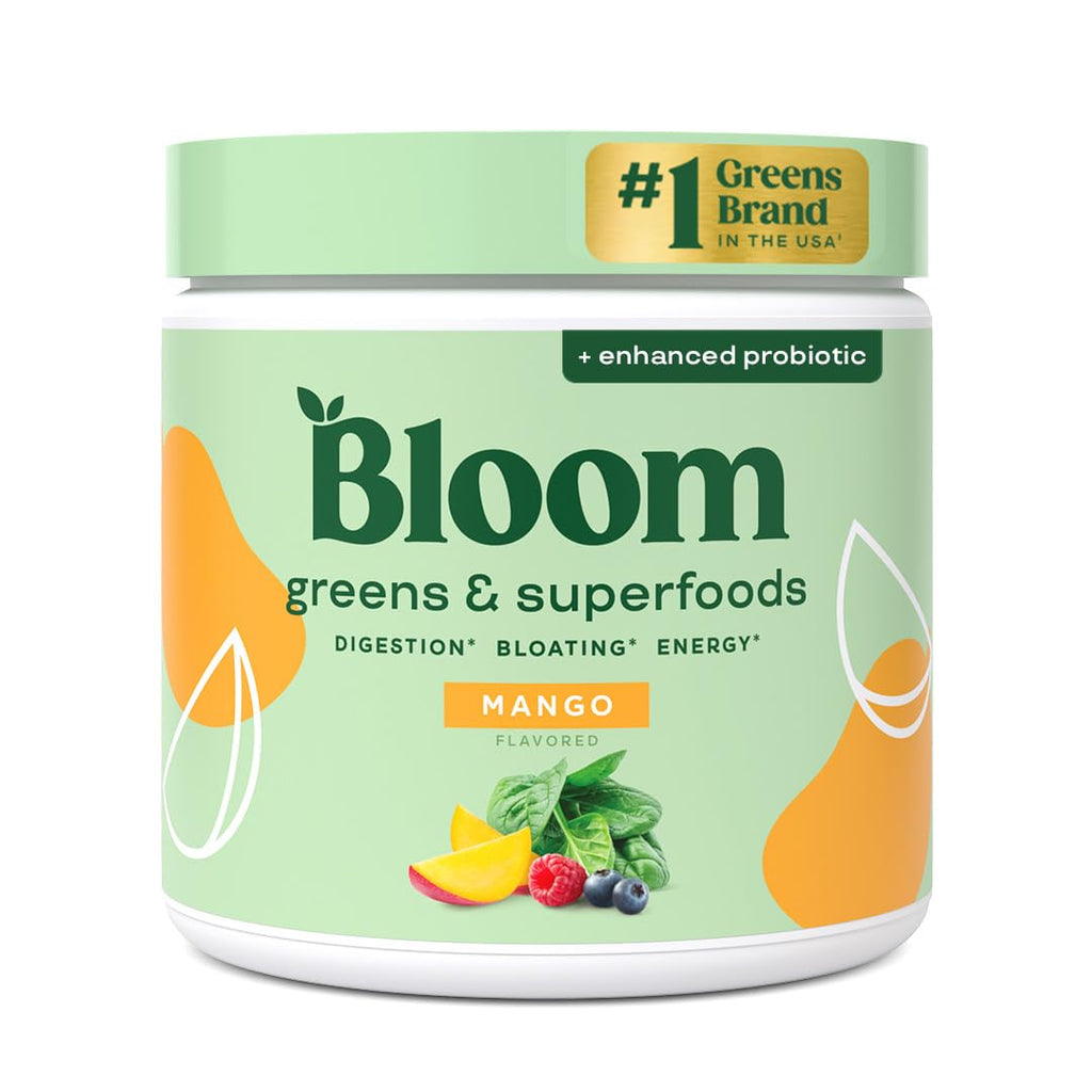 Bloom Nutrition Superfood Greens Powder, Digestive Enzymes with Probiotics and Prebiotics, Gut Health, Bloating Relief for Women, Chlorella, Green Juice Mix with Beet Root Powder, 30 SVG, Mango Bloom Nutrition Au supplements