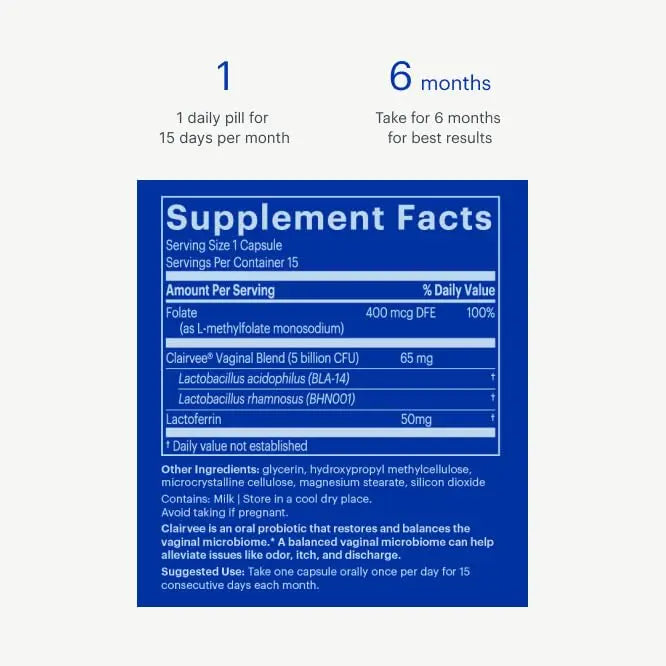 Bonafide Clairvee Vaginal Probiotic – Hormone-Free, Drug-Free Relief from Odor, Vaginal Itching and Discharge – Balances Vaginal pH Levels – 90 Day Supply (45 Capsules) Bonafide Au supplements
