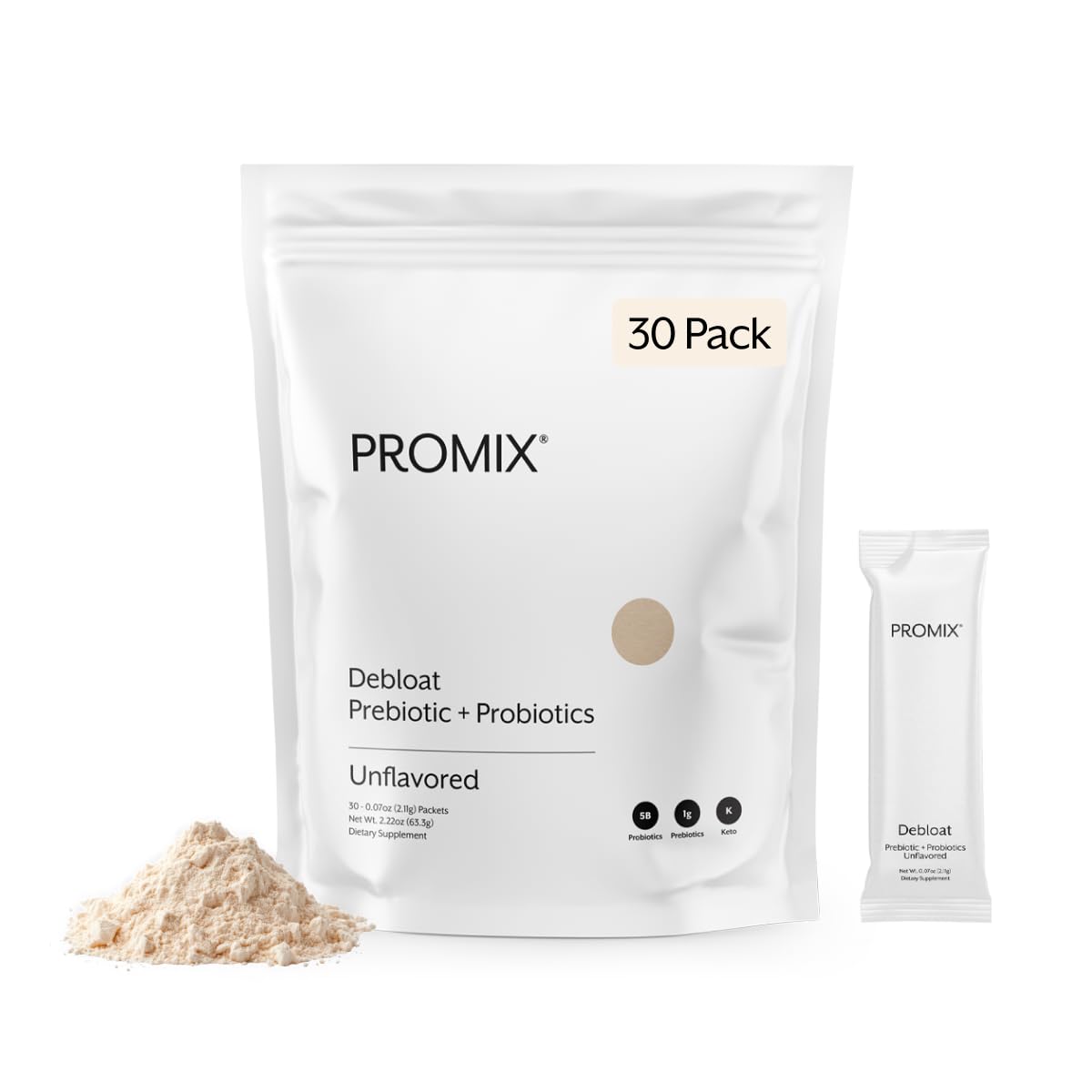 ProMix Nutrition Debloat Prebiotics and Probiotics Immune Support Supplement for Digestion, Cortisol Health, Gut Cleanse - Unflavored - 30 Servings (Pack of 30)