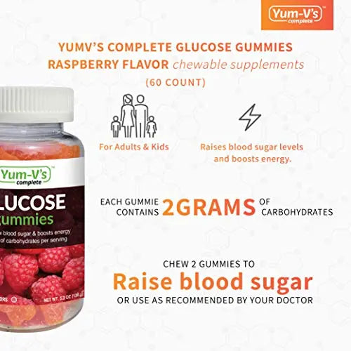 YumVs Complete Glucose Gummies, Raspberry Flavor, (60 Ct); Chewable YUM-V'S Au supplements