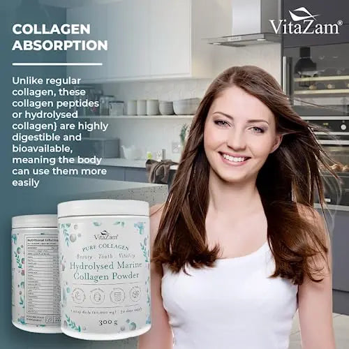 Vitazam Pure Marine Collagen Powder - 100% Hydrolysed Collagen Peptides for Hair Skin and Nails VitaZam Au supplements