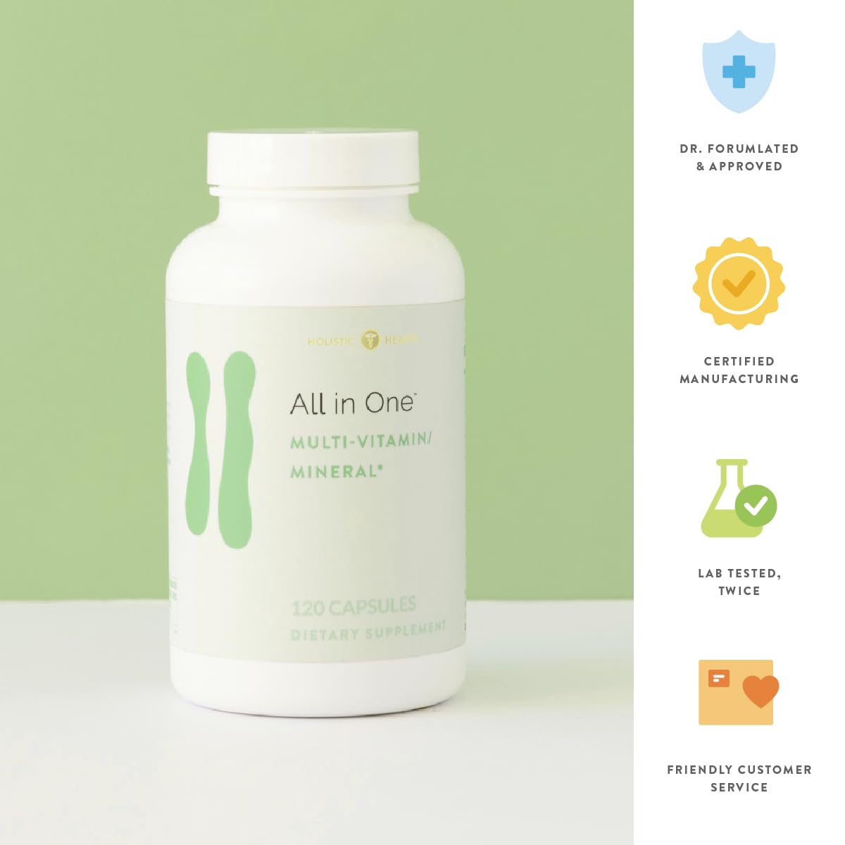Holistic Health All in ONE Multi Vitamin and Mineral for Antioxidant Boost, Multi Minerals Supplement for Supporting Methylation