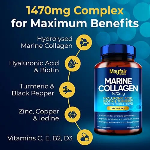 Mayfair Nutrition Marine Collagen 120 High Strength Capsules 1470mg Complex with Hyaluronic Acid Mayfair Nutrition Au supplements