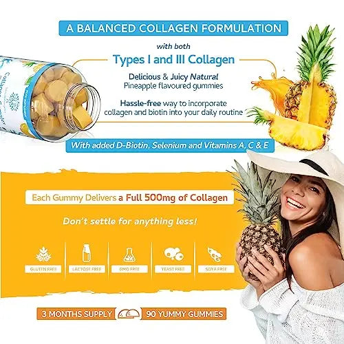 Collagen Complex - 90 Natural Pineapple Flavour Chewable Yummy Gummies swiss bioenergetics Au supplements