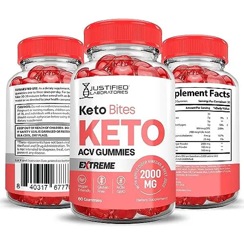 Keto Bites Keto ACV Gummies Extreme Formula 2000MG Vegan Non GMO with Pomegranate Justified Laboratories Au supplements
