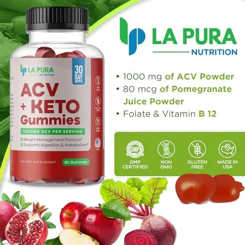 LaPura ACV 1000 mg + Keto Gummies for Weight Loss, 60 Gummies - 1000 mg Apple Cider LaPura Au supplements