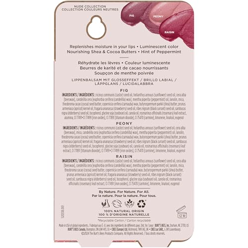 Burt's Bees Easter Basket Stuffers, Lip Shimmer Nude Collection, Tinted Lip Balm, Moisturizing for All Day Hydration with Natural Glowy Finish