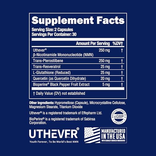 BONE SCIENCE Uthever NMN & Pterostilbene 6-in-1 Complex with Resveratrol, Glutathione & BioPerine - High Purity Stabilized NAD+ Precursor for Healthy Aging & Cellular Energy - 60 Vegetarian Capsules BONE SCIENCE Au supplements
