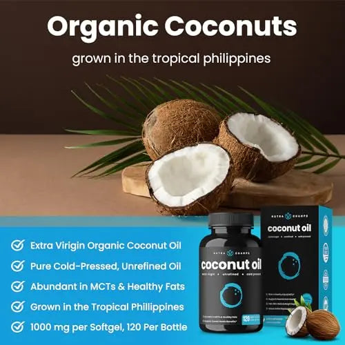 NutraChamps Organic Coconut Oil Capsules 2000mg - 120 Softgels Extra Virgin, Unrefined NutraChamps Au supplements