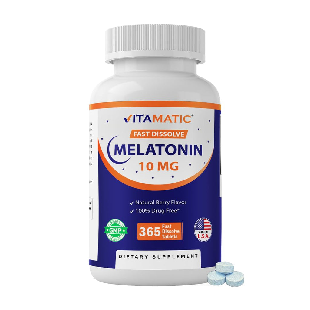 Vitamatic Melatonin 10 mg Fast Dissolve Tablets – Quick-Dissolving Sleep Support Supplement for Adults – Vegetarian, Non-GMO & Gluten-Free