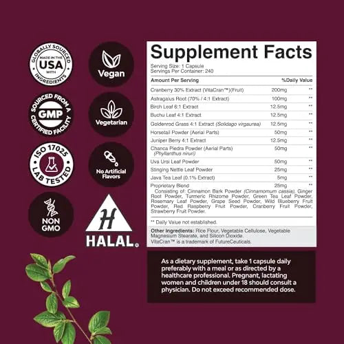 Kidney Support Cranberry Supplement for Women and Men - High Strength Kidney Natures Craft Au supplements