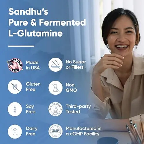 Sandhu's L-Glutamine - 100 Servings -Made in USA -500 Gram- Non-GMO- Amino Sandhu's Au supplements