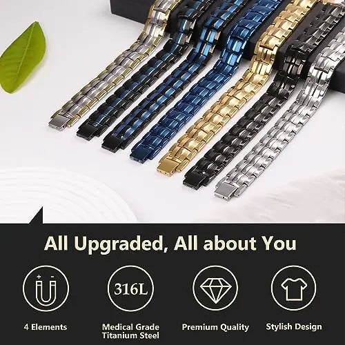Feraco Mens Magnetic Bracelet Titanium Steel Magnetic Bracelet with Double Row 4 Elements Feraco Au supplements