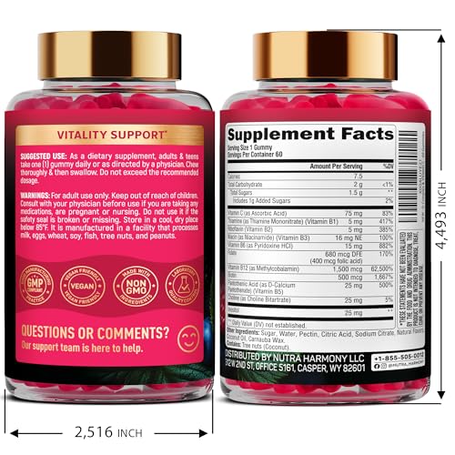 Vitamin B-Complex Gummies for Women & Men - Vitamin B12, B1, B2, B3, B5, B6, B7 & B9 - B Complex with Vitamin C & Choline - Energy, Brain & Mood