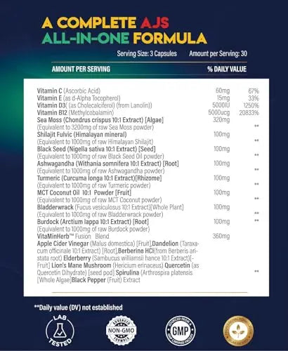 AJS Sea Moss Capsules 3200Mg, Shilajit 1000Mg with Black Seed Oil, Ashwagandha AJS Nutrition Au supplements