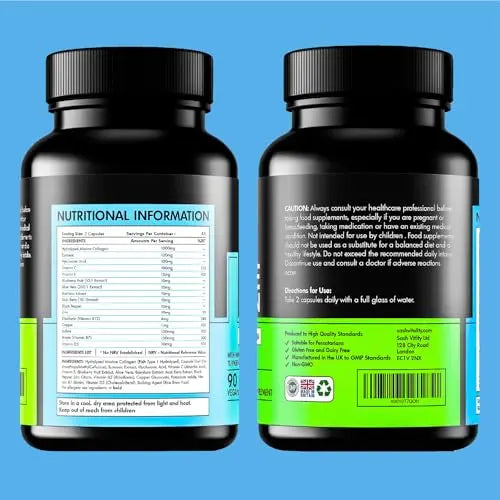 Marine Collagen Supplements - 90 Capsules with Vitamin C, Vitamin E, Hyaluronic Acid, Aloe Vera, Turmeric SASH Vitality Au supplements