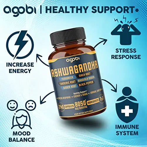 240 Capsules - 8 Month Supply - 7in1 Ashwagandha 8050mg - Combined With Fenugreek agobi Au supplements