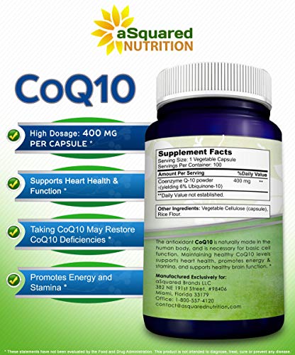 aSquared Nutrition CoQ10 (400mg Max Strength, 100 Veggie Capsules) - High Absorption aSquared Nutrition Au supplements