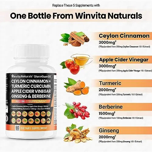 Ceylon Cinnamon 3000mg Apple Cider Vinegar 3000mg Turmeric 2000mg Panax Ginseng Winvita Naturals Au supplements