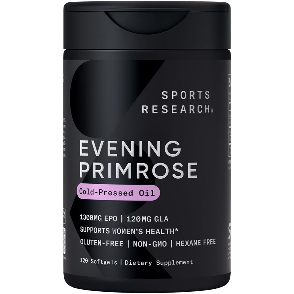 Sports Research Evening Primrose Supplement from Cold Pressed Oil - Softgels for Women’s Health & Skin Health - Gluten Free & Non-GMO GLA - High Potency 1300mg, 120 Count Sports Research Au supplements