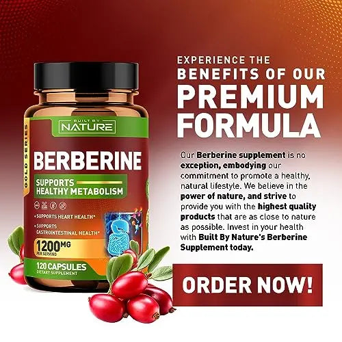 Berberine 1200mg - 100% Pure Berberine HCl Supplement, High Strength Berberine Built by Nature Au supplements