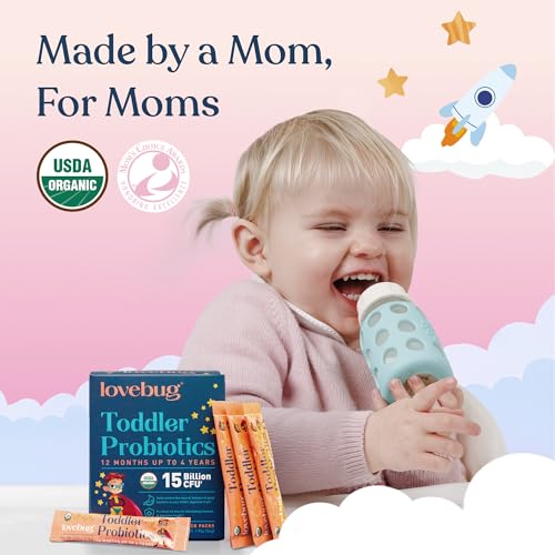 LOVEBUG Kids Probiotic Powder with Prebiotic Fiber - Toddler Immunity Support & Constipation Relief - USDA Organic Probiotics for Childrens Gut & Digestive Health