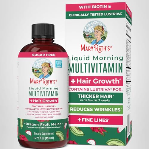 MARYRUTH'S Liquid Multivitamin + Hair Growth | Biotin 10000mcg | Lustriva Hair Growth Supplement | Clinically Tested in Women for Thicker Hair